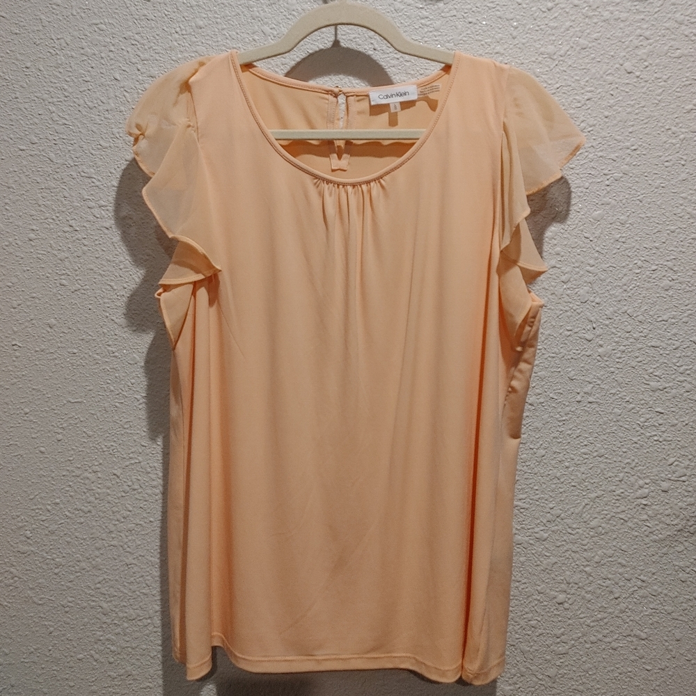 Calvin Klein flutter sleeve top, peach, L